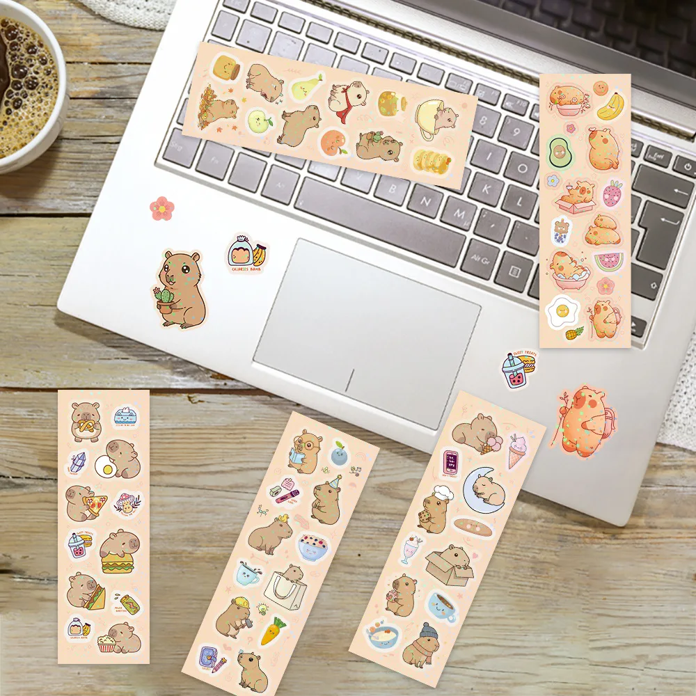 5 قطع/1 مجموعة من ملصقات كابيبارا اللطيفة - شارات حيوانات كرتونية لأجهزة الكمبيوتر المحمول والهاتف وزجاجة المياه وديكورات سجل القصاصات