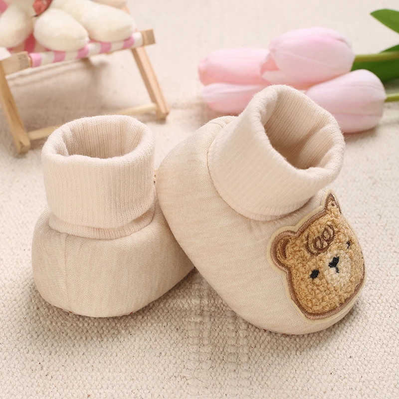 Baby Winter Sock Shoes Cartoon Bear Patch Fleece Lined Cuff Non Slip Soft Sole Infant Newborn Indoor Warm Crib Booties 0-18M view 3
