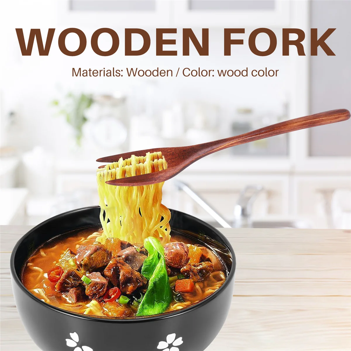 شوك خشبية، 5 قطع من شوكة عشاء السلطة الخشبية اليابانية الصديقة للبيئة، أدوات مائدة للأطفال والكبار (5 قطع بدون حبل خشبي