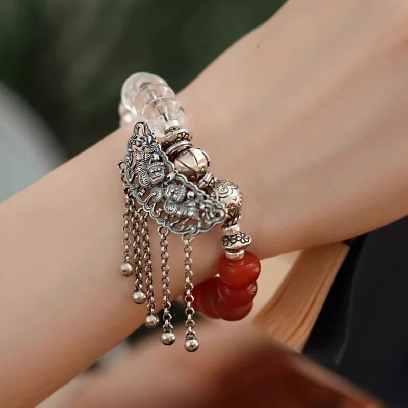 

Bracelet tassel lock agate new Chinese style beaded femininity fashionable versatile retro