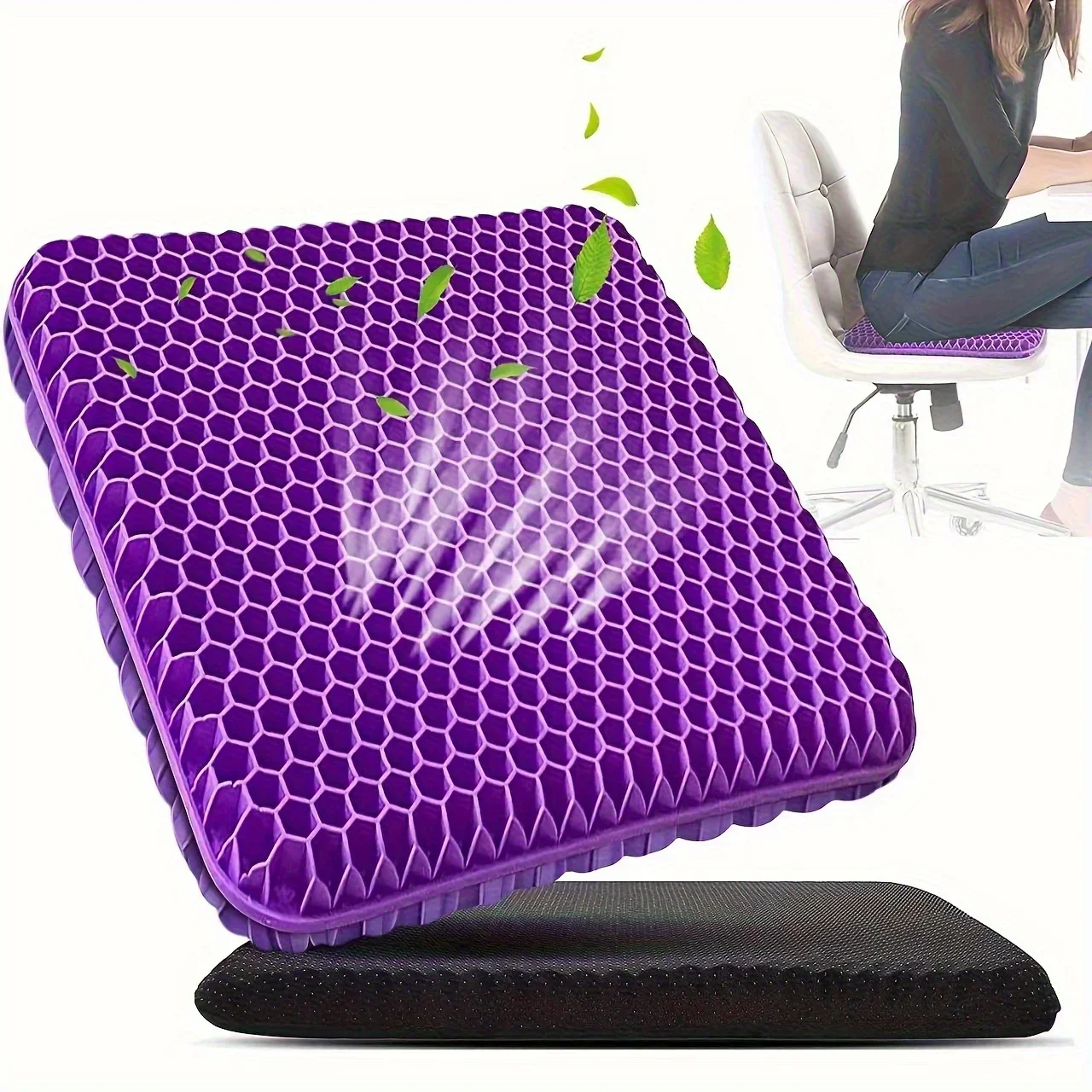 Gel Seat Cushion 1PC, Breathable Honeycomb Design for Tailbone Pain Relief, Comfortable Office Chair Car Airplane Travel Pad