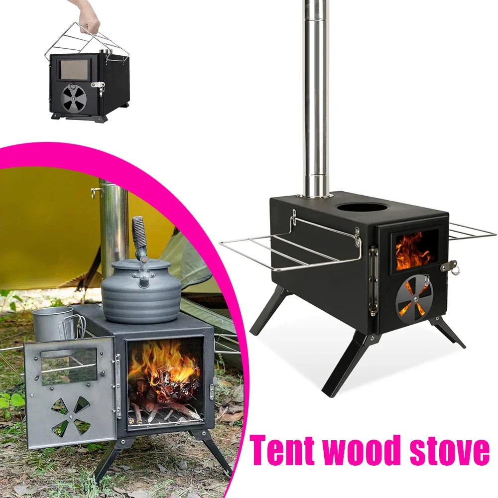 

Portable Stainless Steel Camping Wood Stove Foldable Detachable Fast Heat Backpacking Hiking Survival Gear with Chimney Pipe