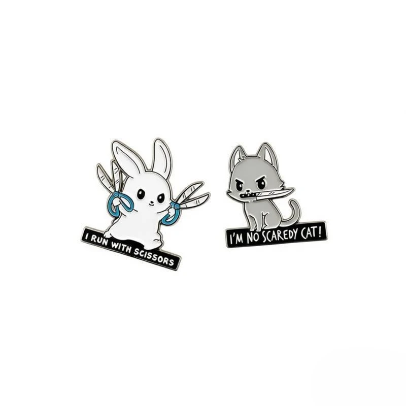 Funny Slogan Animal Enamel Brooches Gray Cat White Rabbit Puppy Design Lapel Pin Clothing Backpack Accessories for Women Girls