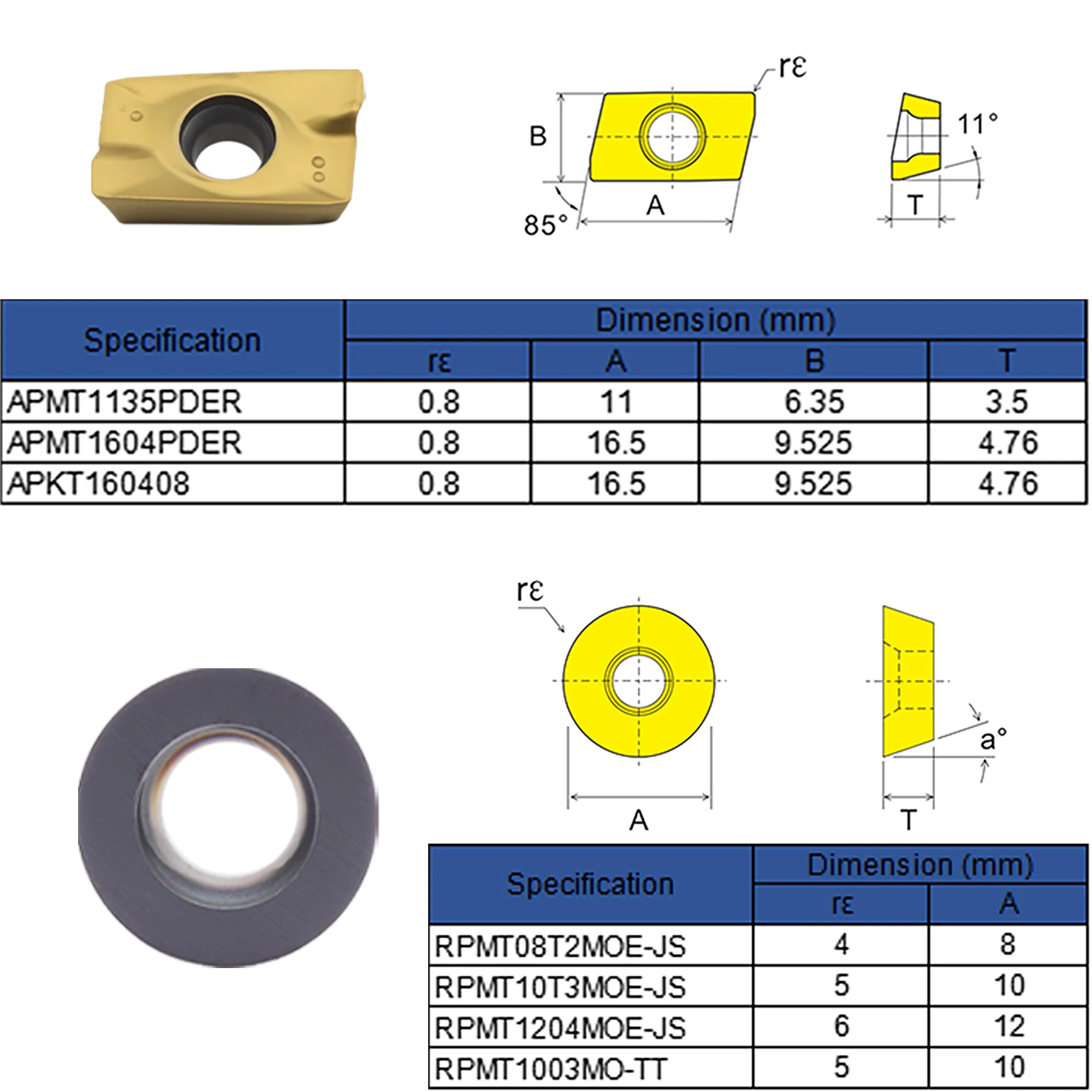 MZG 10PC APMT RPMT CNC Cutter Carbon Alloy Steel Hard Matel Titanium Milling Tungsten Carbide Inserts