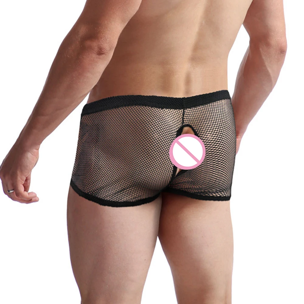 Open Crotch Briefs Men Mesh See Through Underwear Porn Panties Exposed Cock Underpants Bare Buttocks Shorts