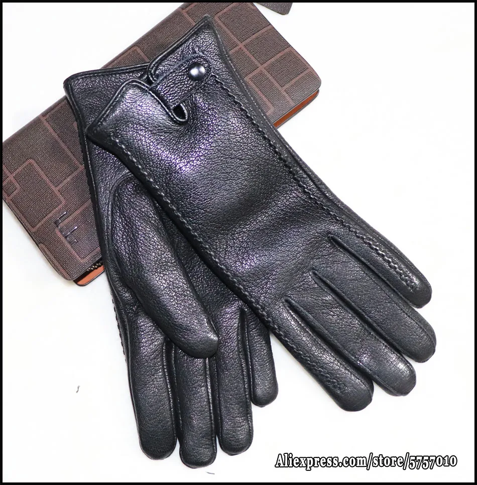 Genuine deer leather feel goat leather gloves men\'s leather women\'s sheepskin winter sheepskin warm driving riding new style