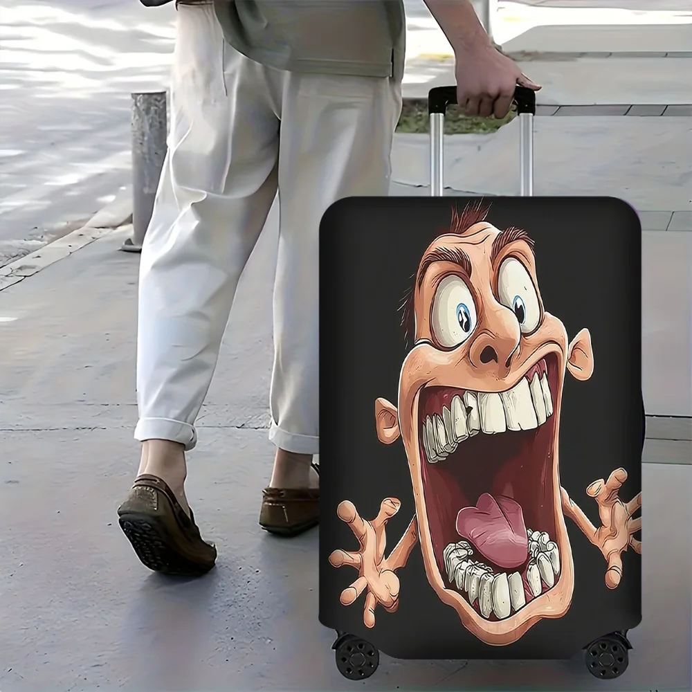 1pc Funny Cartoon Face Pattern Luggage Cover. Fits 18–32-inch suitcases; effectively protects your luggage.