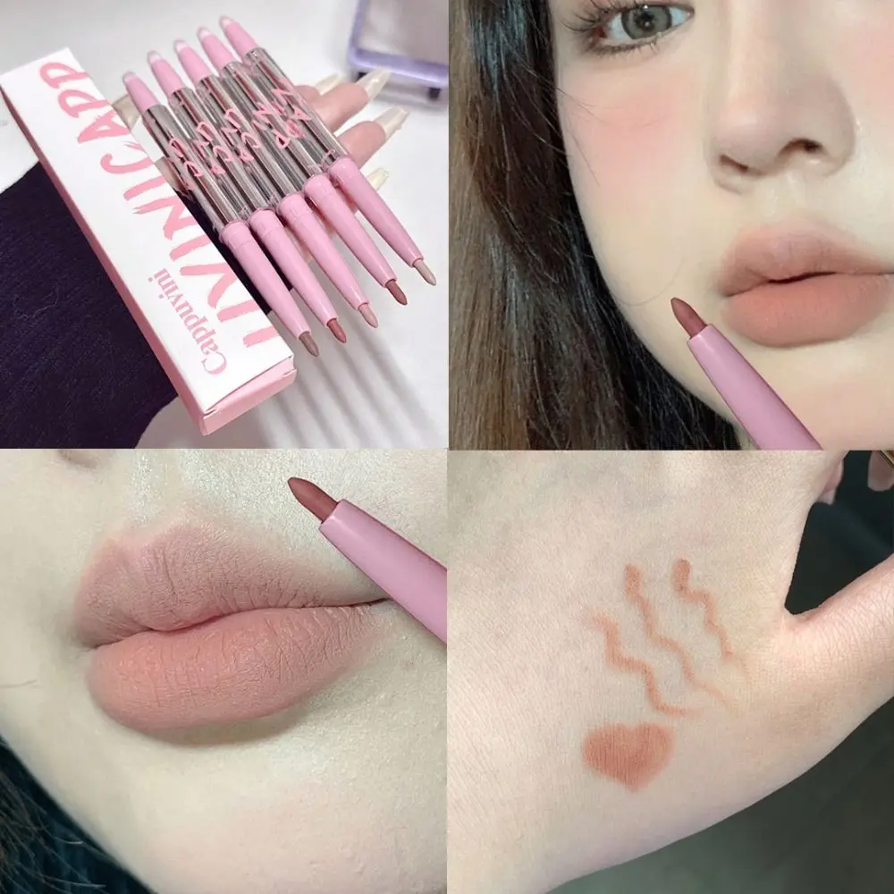 Langdurige Matte Lipliner Draagbare Antiaanbakbeker Zweetbestendige Roze Liptint Waterdichte Zachte Lippenstiftpen Vrouwen