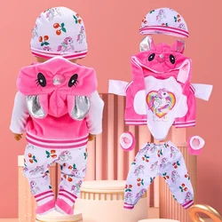 2024 New Born New Baby Fit 18 inch 43cm Doll Clothes Accessories 5-piece Rose Red Unicorn One-piece Dress For Baby Birthday Gift