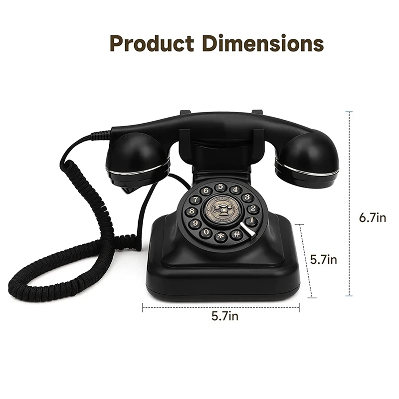 الهاتف الثابت الرجعية مع جرس معدني كلاسيكي ، هاتف الطراز القديم للمكتب المنزلي ، الطراز القديم