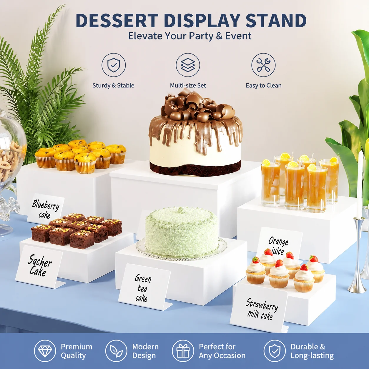 6-Piece Stackable Acrylic Buffet Risers for Cakes, Desserts & Food Display – Transparent White Desktop Serving Stands