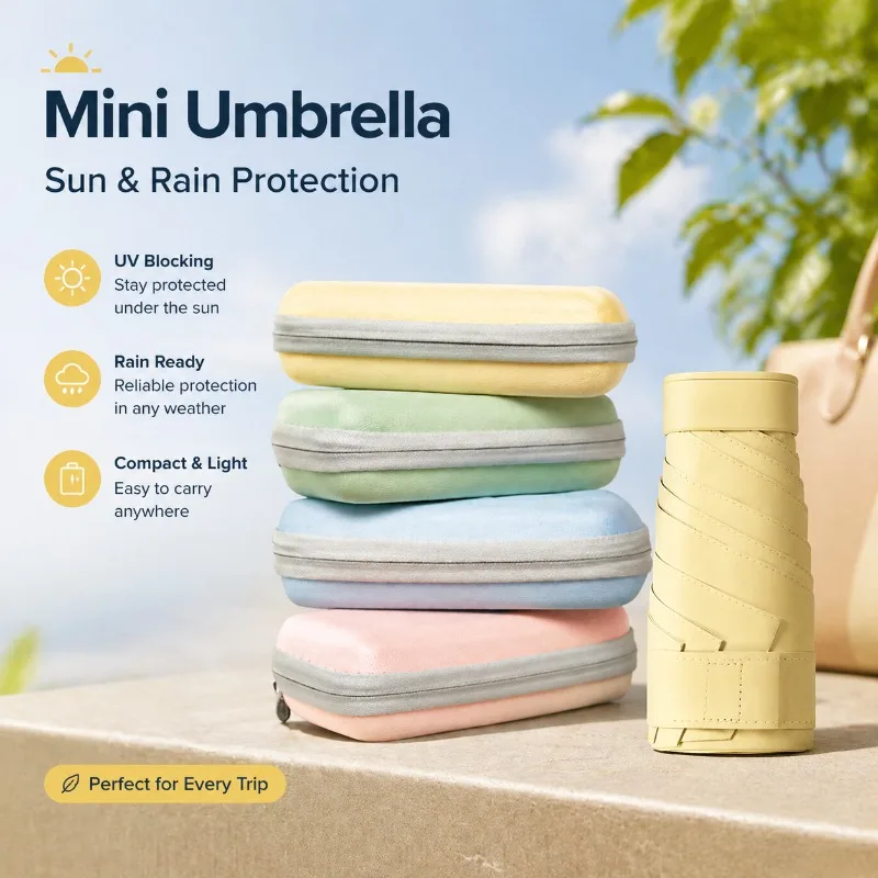

Six-fold Flat Mini Pocket Umbrella Dual Sun Rain Use Parasol Premium UV Protection Design Ultralight Portable Compact Shading