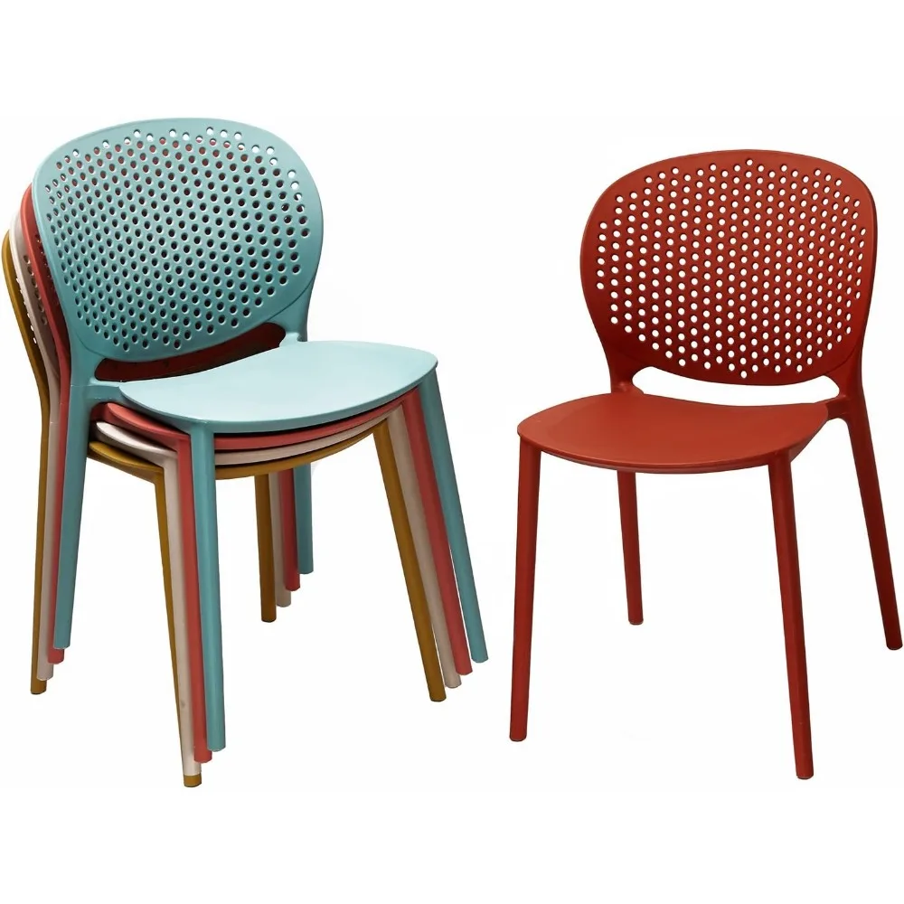 Set of 4 Modern Pool Patio Dot Chairs, Stackable Dining Side Chairs for Indoor Outdoor Kitchen Living Room Restaurant, Mustard image 5