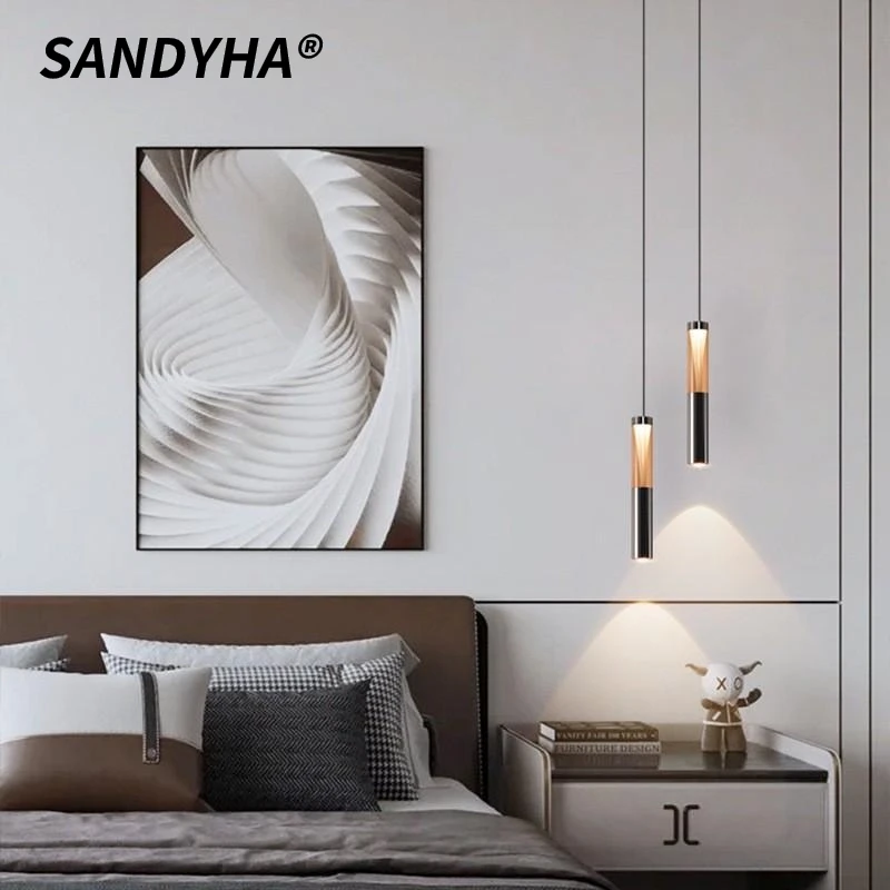 

SANDYHA Nordic Style Pendant Light Adjustable Aluminum LED Lamps Living Room Decoration Bedroom Bedside Table Lighting Fixtures