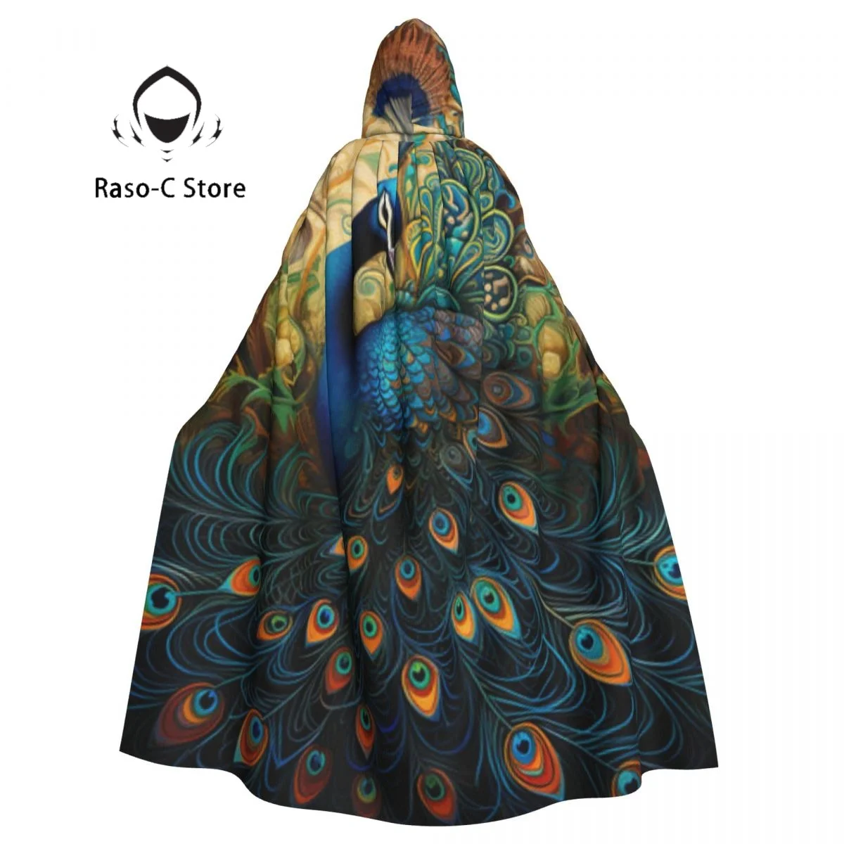 Long Cape Cloak Peacock With Colorful Feathers And Flowers Hooded Cloak Coat Autumn Hoodies