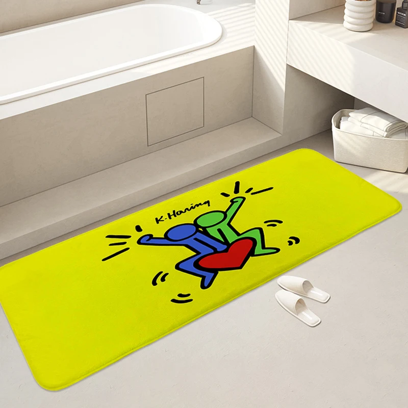 Washable Non-slip Kitchen Rug Z-Keith Harings Aesthetic Floor Mats Front Door Entrance Carpet Bedroom Outdoor Entrance Doormat