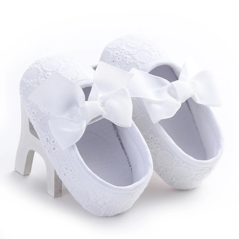 White Spring And Autumn 0-18M Newborn Baby Shoes Bow Decoration Princess Shoes Baptismal Shoes Soft Soled Anti Slip Baby Shoe