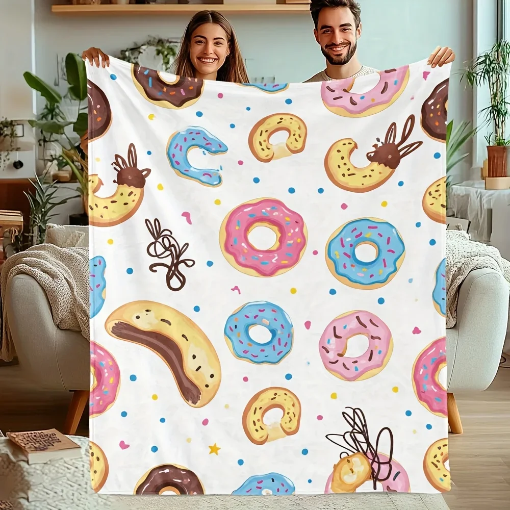 Cute Donut Print Blanket Throw for Sofa Couch Home Decor Sweet Sprinkle Pattern Cozy Picnic Blanket Gift Novelty Keepsake Throw