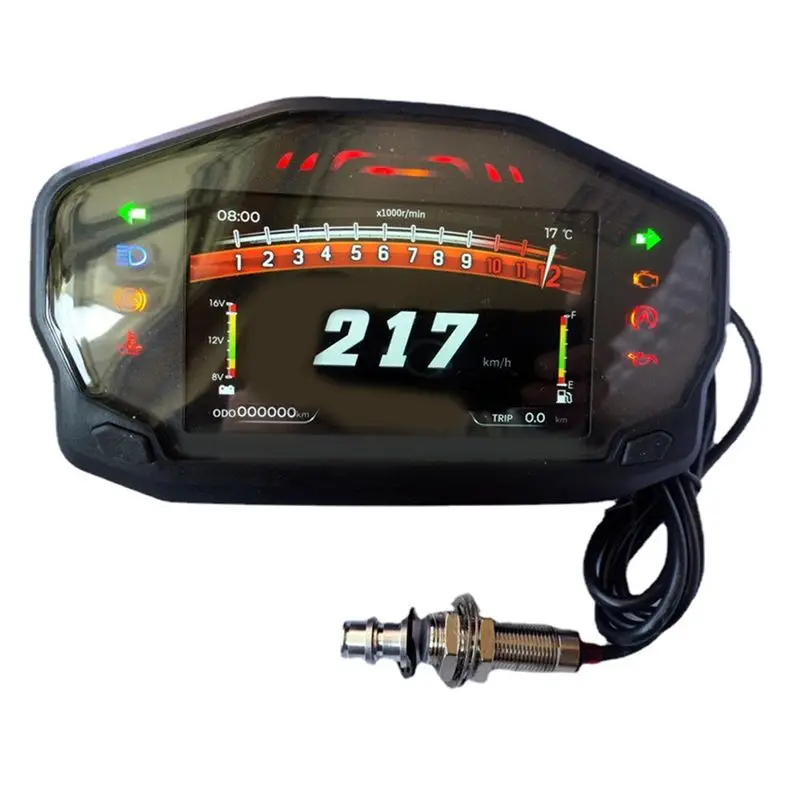 AD Universal Motorcycle Dashboard Tachometer LCD Digital 12000Rpm Speedometer For 2-4 Cylinders Odometer