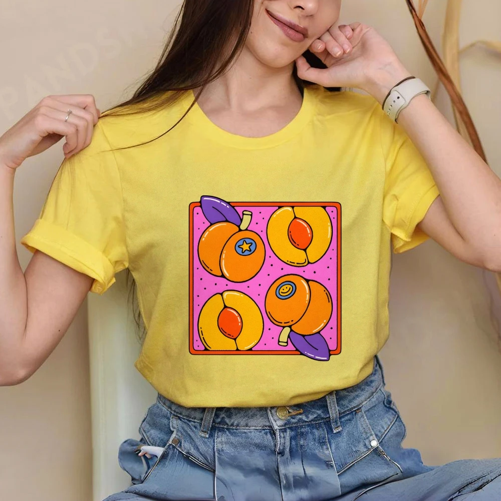 

Cotton T-Shirt For Women Y2K Graphic Tee Casual Streetwear Top Versatile Comfort Fit Trendy Fashion Bright Fruits Moment Peace