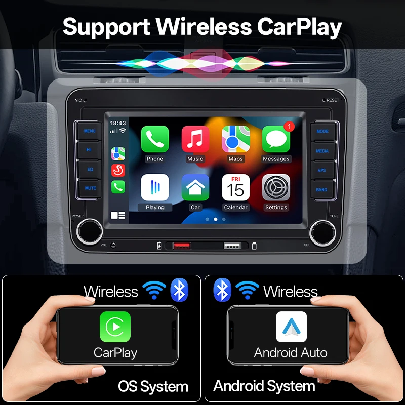 Hippcron 7 "راديو السيارة اللاسلكي Carplay أندرويد السيارات 2din MP5 مشغل وسائط متعددة لفولكس واجن سيات سكودا باسات جولف بولو