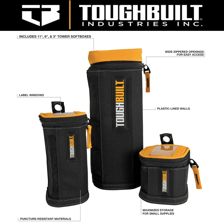 ToughBuilt TB-192-B Compact Octagon Tower Softbox 3 Pack Portable Tool Storage Box for  for Tools Screw Parts Organizer