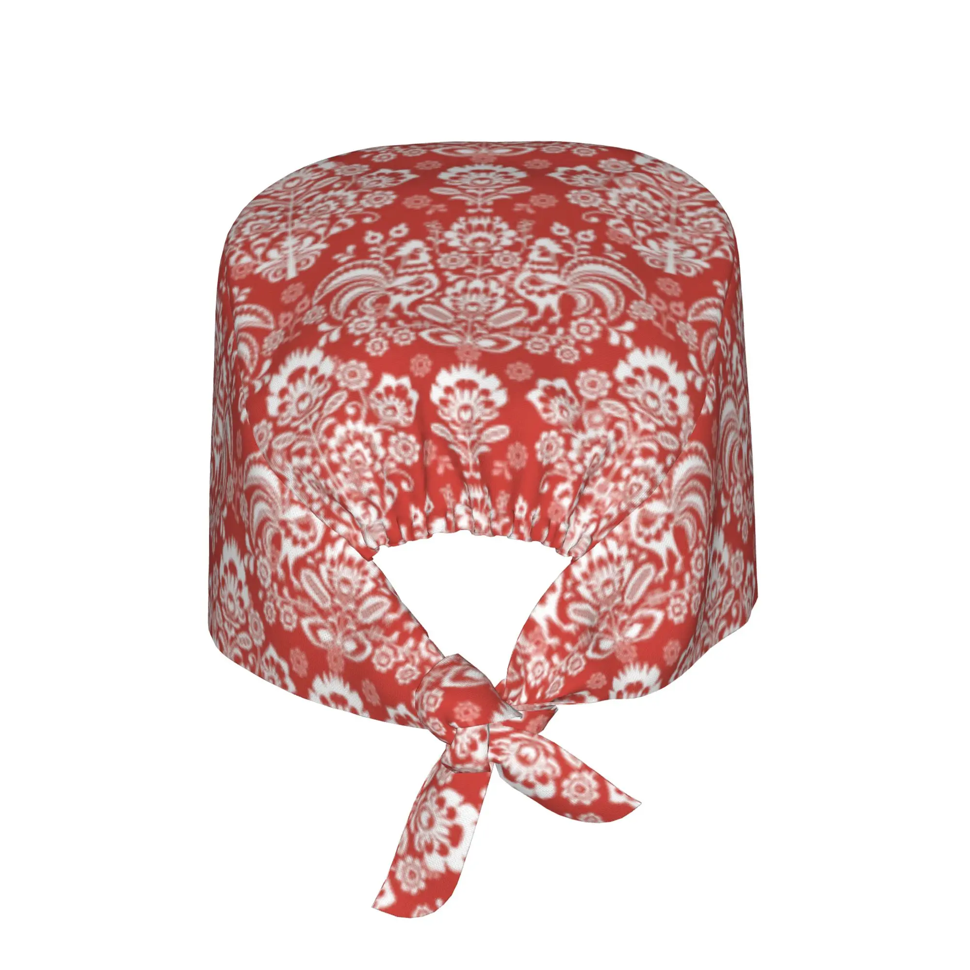 Polish Roosters Floral Folk Flowers Nursing Work Cap Surgical Scrub Caps Nurse Medical Cap Poland Folk Work Scrubs Hat for