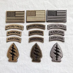 Set Special Forces Morale Badge Embroidery Hook Loop Patch US Flag Ranger Tab Military Emblem for Helmet Tactical Patches