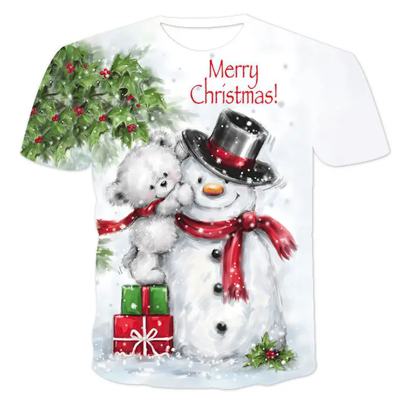 Kawaii Tshirts 3D Print Snowman święty mikołaj boże narodzenie lato T Shirt moda dla dzieci Casual chłopcy dziewczęta wokół szyi Tshirt topy