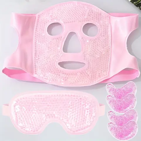 6-piece facial care gel cooling set, including facial gel mask + eye gel patches + dark circle reducing gel patches.