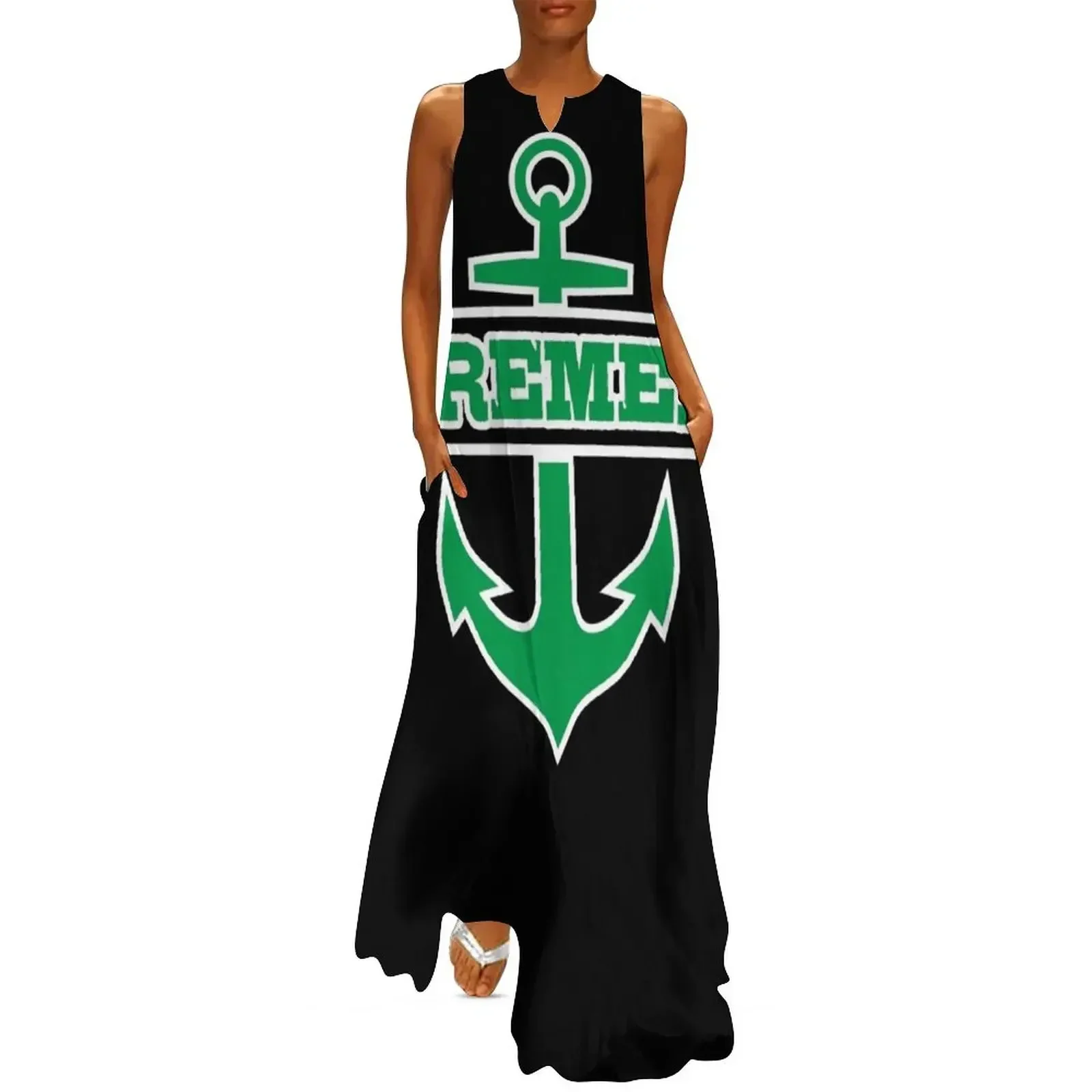 

Anchored in Bremen (lettering Bremen in the anchor in the colors green and white) Long Dress chic and elegant woman dress Dress
