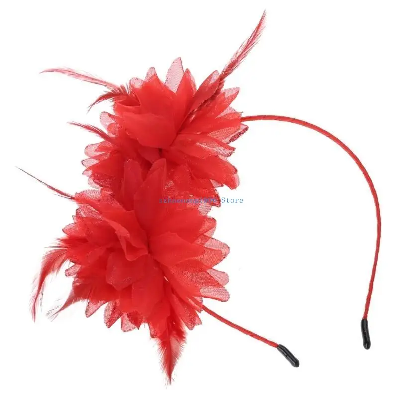 85LF قطعة شعر فاخرة ناعمة من الريش زهرة أغطية الرأس عصابة رأس قابلة للتعديل لمهرجان الهالوين زي حفلة Coplay