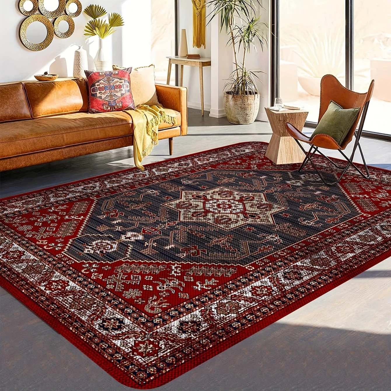 VIKAMA Bohemian Retro Carpet Anti-slip and Noise-reducing Area Rug for Living Room and Bedroom, Home Decor Floor Mat
