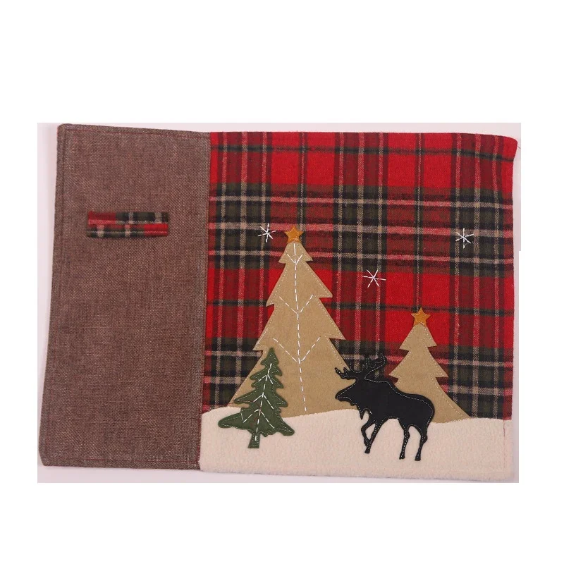 10 Pcs Christmas Table Mats Heatproof Cloth Kitchen Dining Pads Xmas Plaid Elk Tree Placemat Christmas Decoration Wholesale XB