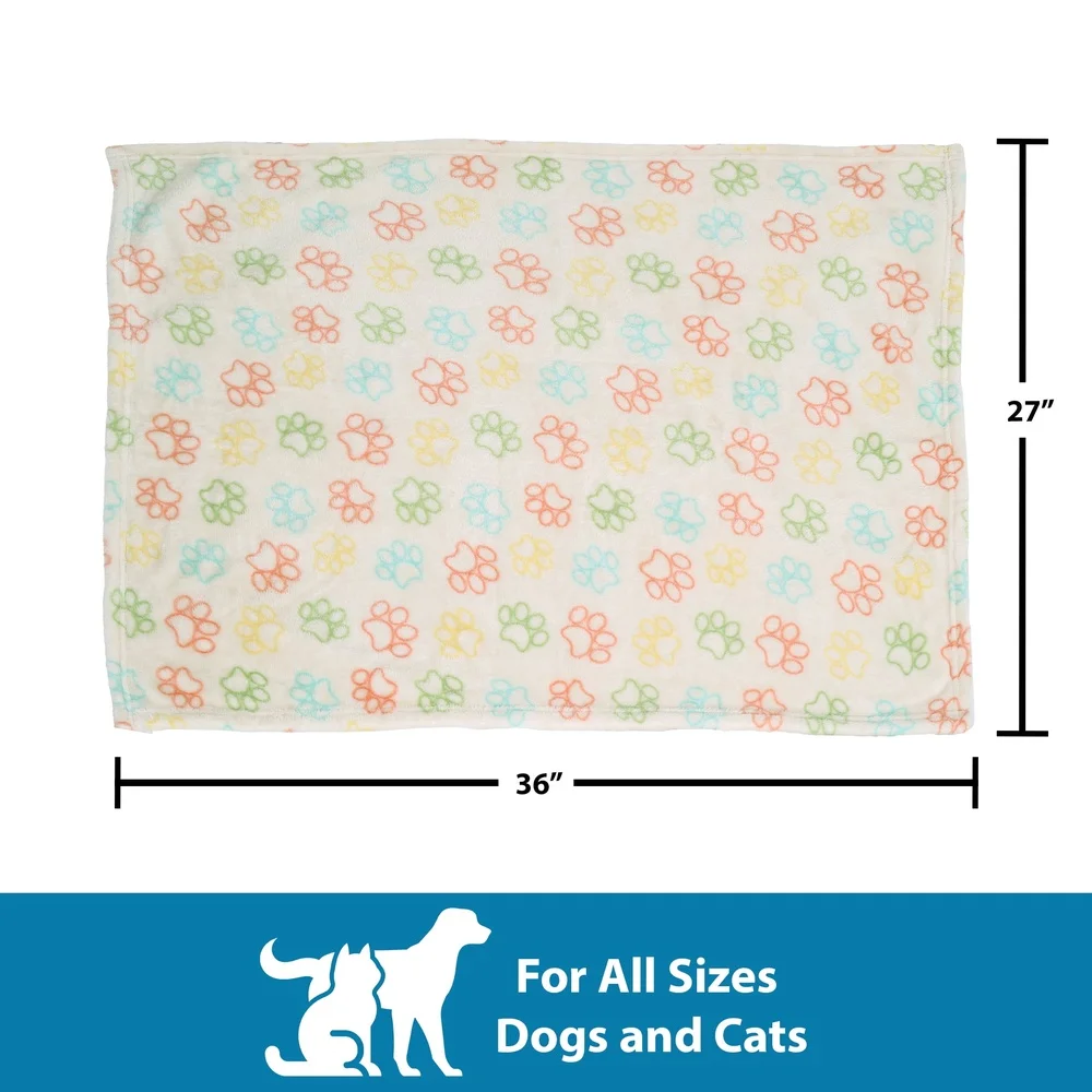 Cozy Plush Throw Blanket 3 Pack Multi-Color Paw Print Soft Machine Washable Pet Blanket Cats Dogs Snuggling Playtime
