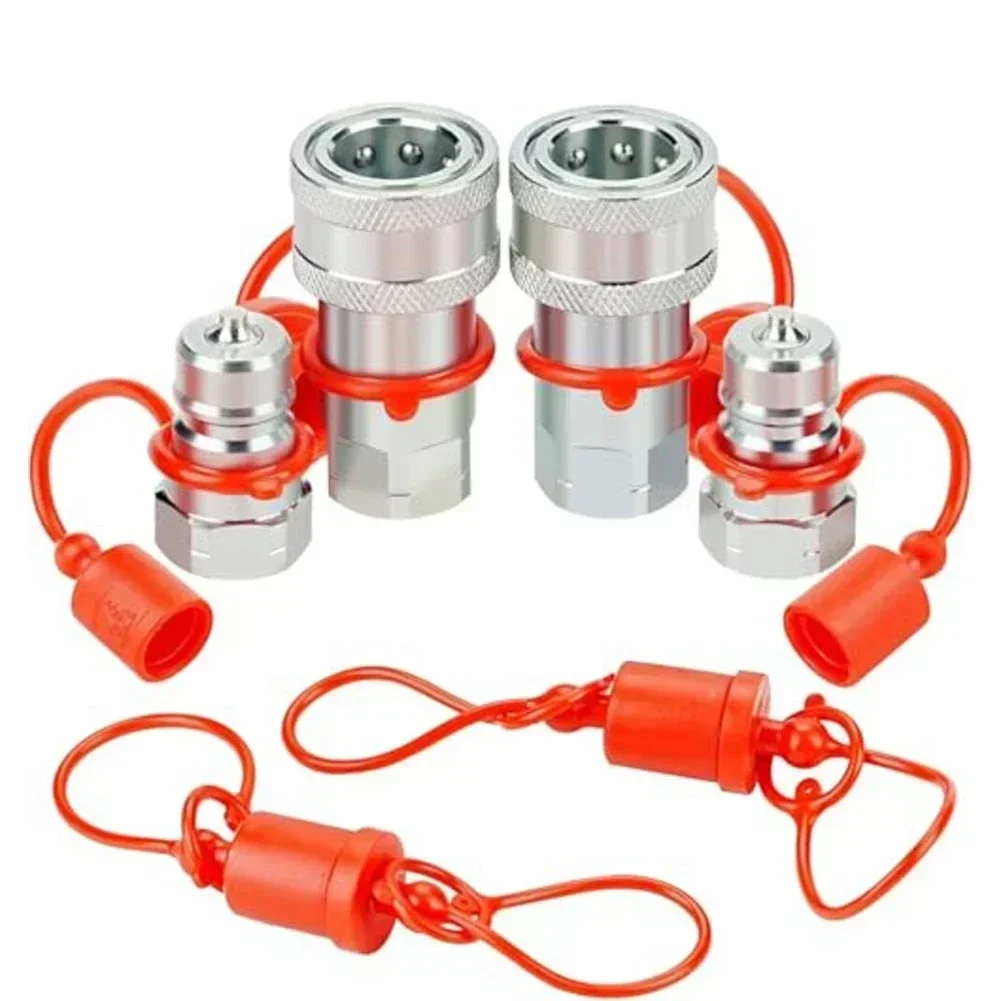2sets Hydraulic Quick Connect Coupler 1/2 1/4 3/8 NPT ISO7241-A Hydraulic Quick Connect Coupler Fittings With Dust Cap Couplers
