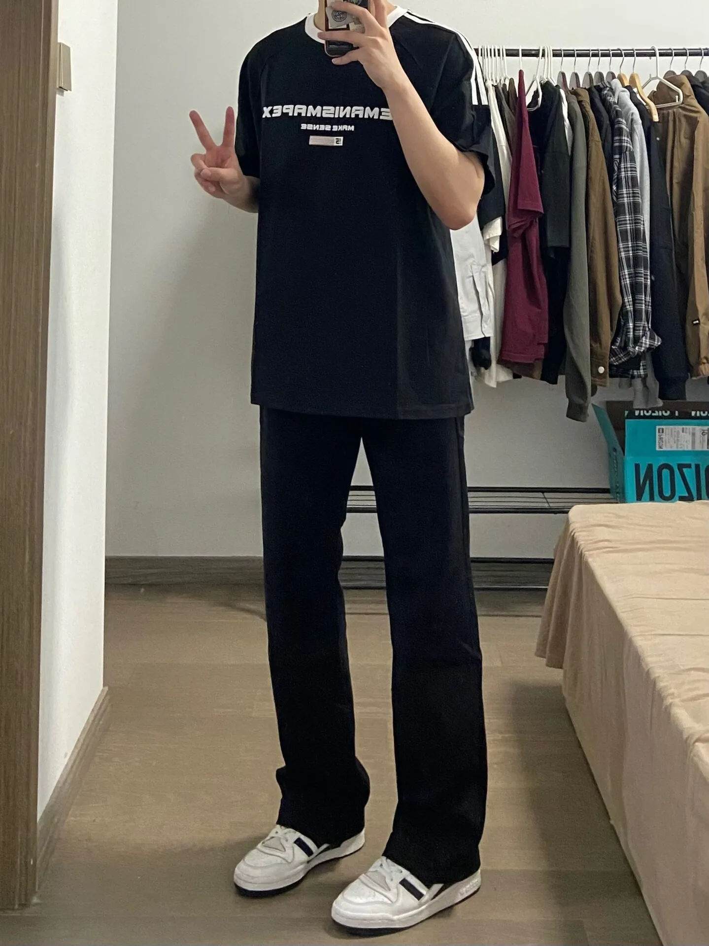 Cleanfit Retro Washed Black Basic Men's Slim Straight Jeans Trendy Bell Bottoms High Street American Style Long Pants