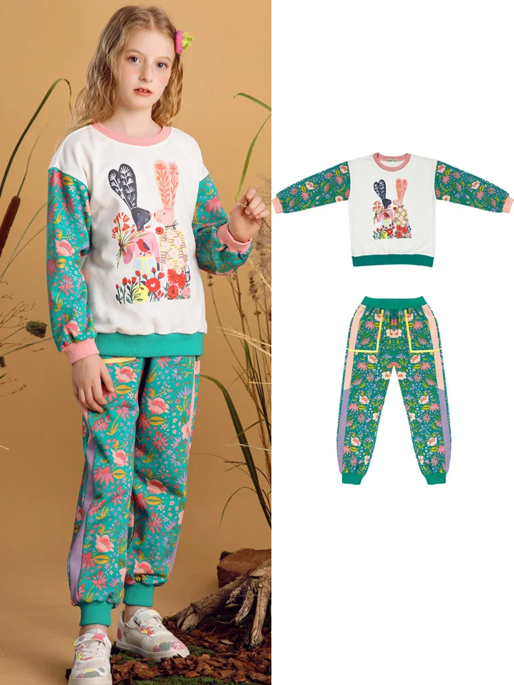 Kid's Sport Set Long Sleeve Printed Sweatshirt and Elastic Waist Pant