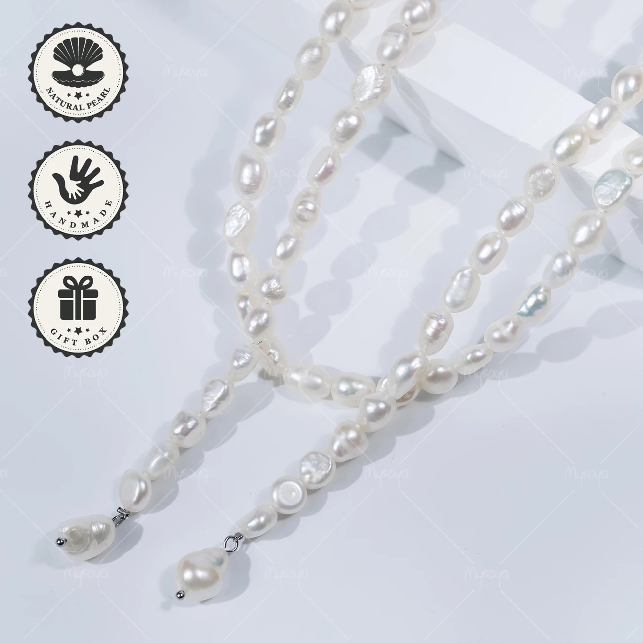 

Длинное ожерелье MYSOYA из белого пресноводного жемчуга барокко 6-7 мм, подарок на день рождения, День святого Валентина, подарок на годовщину
