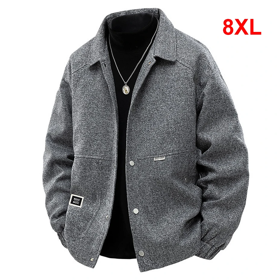 

Мужская куртка больших размеров 8XL, винтажная, модная, повседневная, однотонная, весенне-осенняя верхняя одежда, размер 8XL