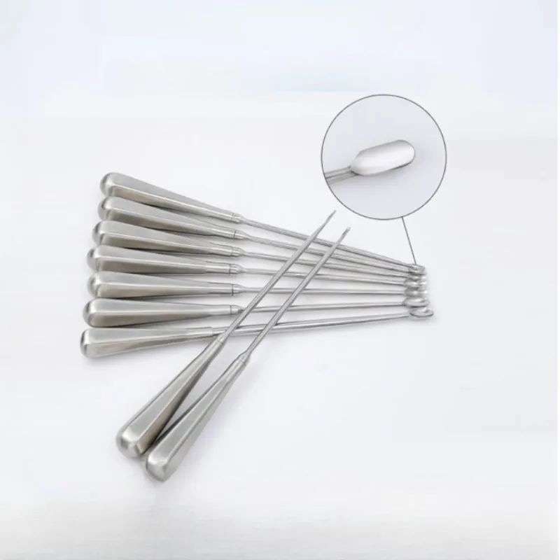 Bone Curette Stainless Steel Bone Spoon Long Handle Pet Orthopedic Tool Multiple Sizes 1.5-10mm
