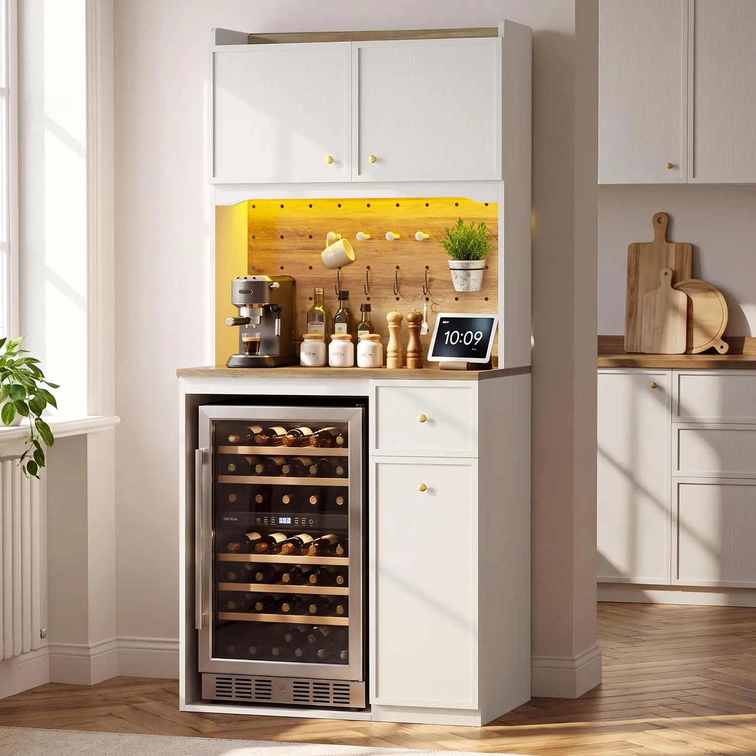 Mini Fridge Cabinet with Storage & Outlet, Coffee Bar Space, Customized