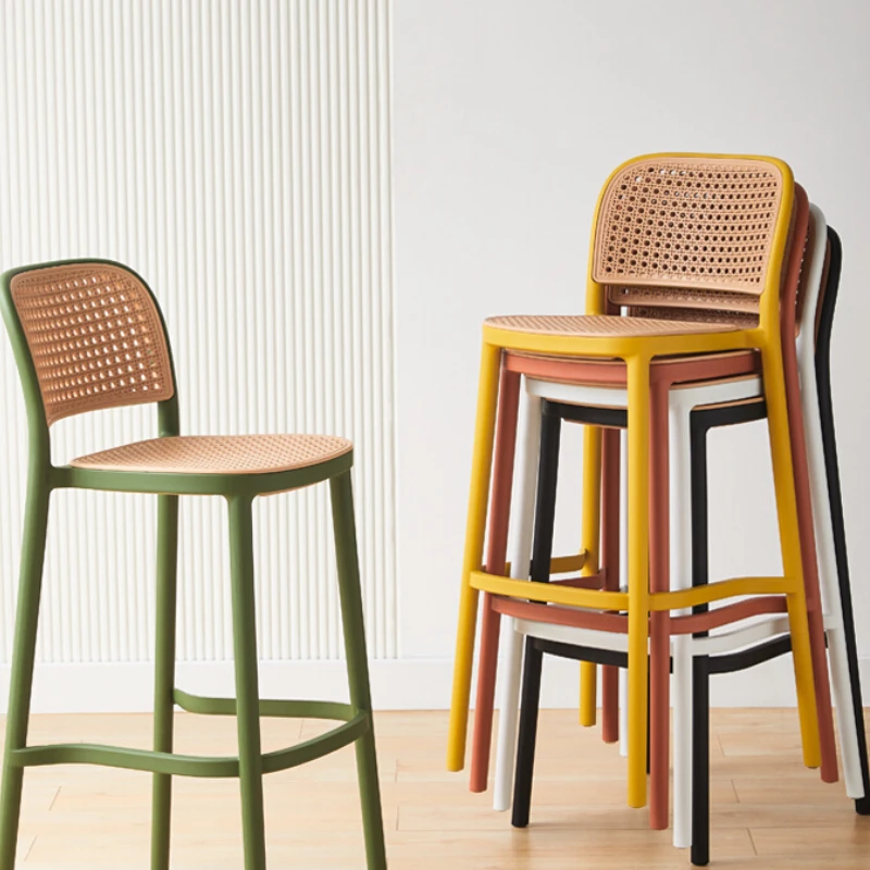 

Nordic With Backrest Mordern Outdoor Plastic Chair High Stools Home Bar Luxury Chairs Make Up Cafeteria Modern Stool Cafe