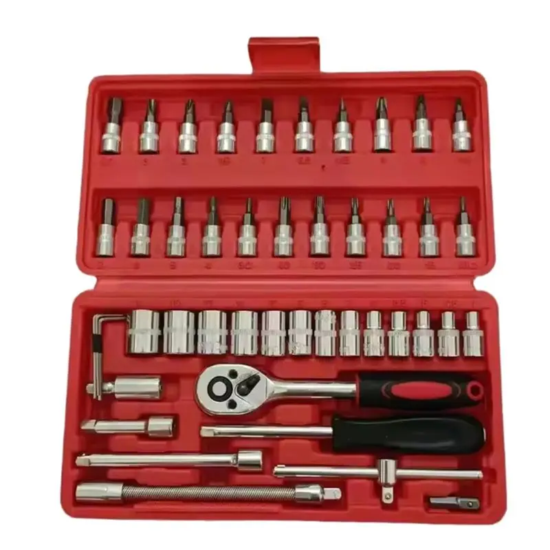 [NEW!A47U】 Mechanic Tool Set 46Pcs 1/4 Inch Drive Bit Socket Wrench Set For Motor Ratchet, Wrench For Motorcycle Tool Kit Red