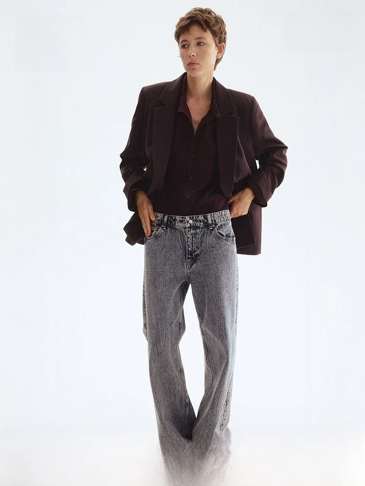 

H&M Women's Straight Leg Jeans Summer Fashion Minimalist Personality Cotton Low Waist Trousers Elegant Atmosphere