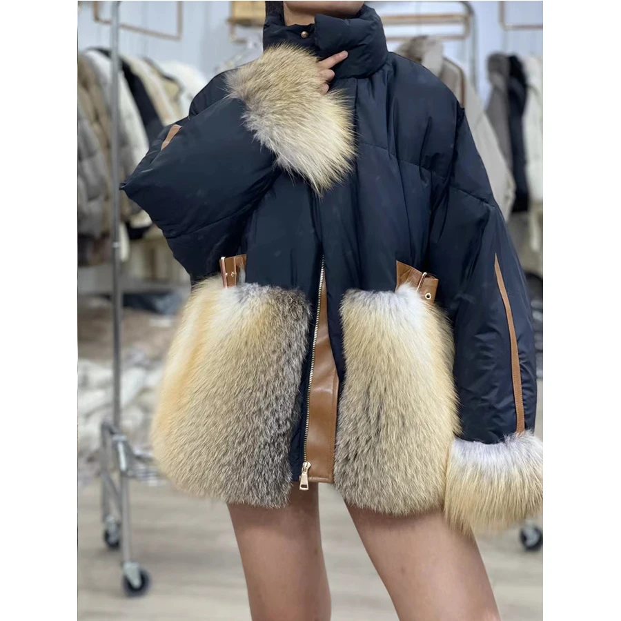 Women Down Jackets Winter Fox Fur Collar Luxur High Quality Fashion Womens Down Coats