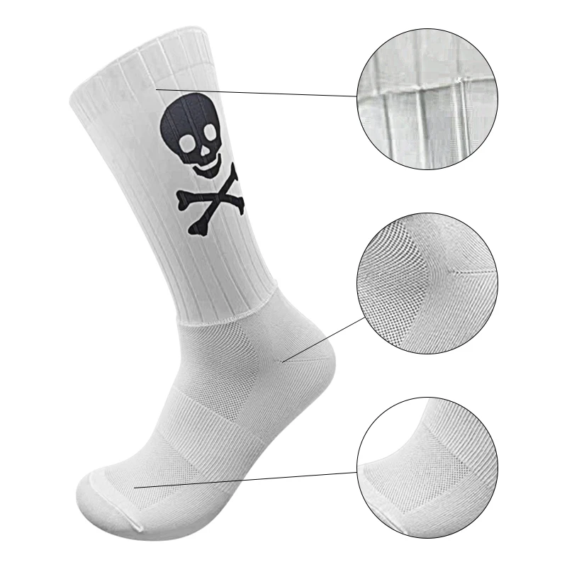 New Men Women Sock Mouth Anti-Skid Silicone Cycling Socks Middle Tube Skull Pattern Casual Outdoor Sports Socks