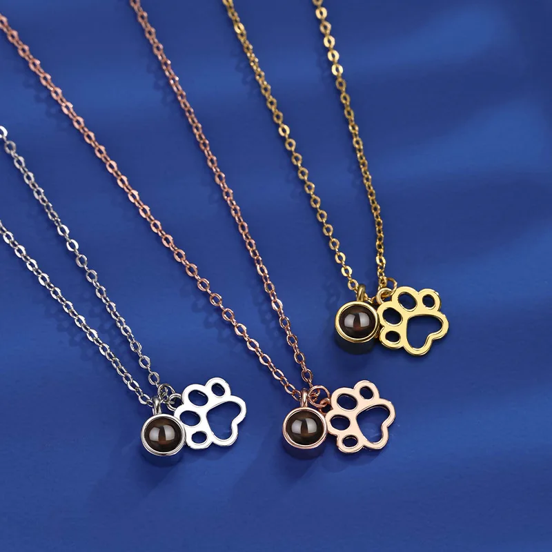 Stainlesss Steel Cute Dog Paw Necklaces With 100 Languages I Love You Projection Pendant For Women 2025 Birthday Gifts