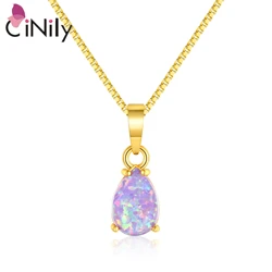 CiNily Luxury Multicolor Fire Opal Water Drop Gemstone Dangle Pendant for Women Gold Plated Charm Summer Jewelry (With Necklace)