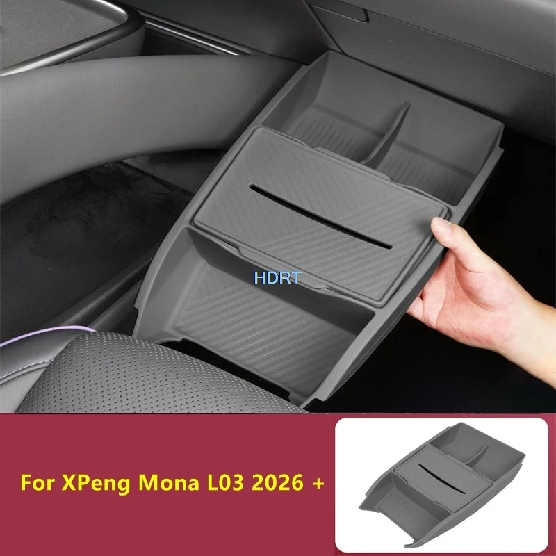For XPeng Mona L03 2026 + Car Style Center Console Storage Box Dust Proof Pad Organizer Compartment Container Cover Accessories